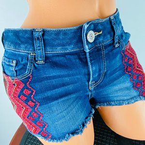 Express Red Embroidered Detail Sides Jean Shorts 2